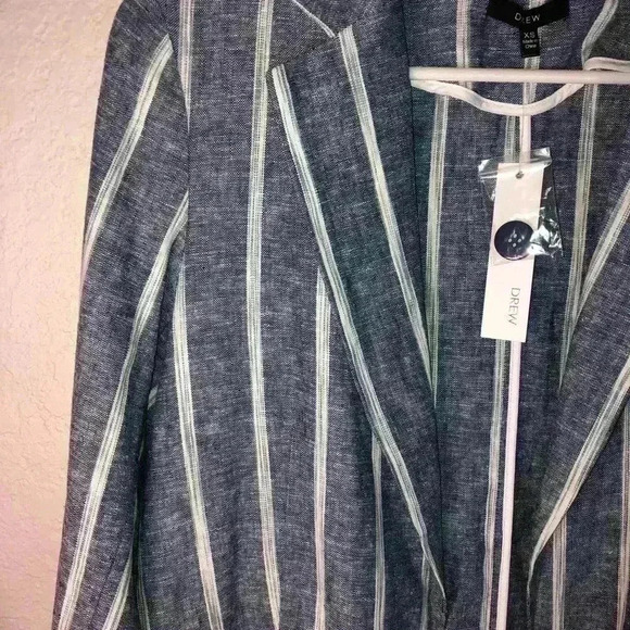 Drew linen blend denim blue and white jacket sz XS NWT - Picture 2 of 9